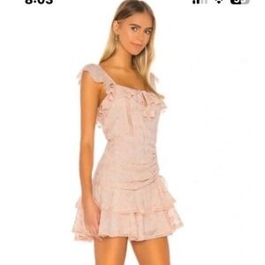 Saylor Dress NWT Juliana Eyelet Ruffled  Mini Dress Peach Ruched Romantic Size M